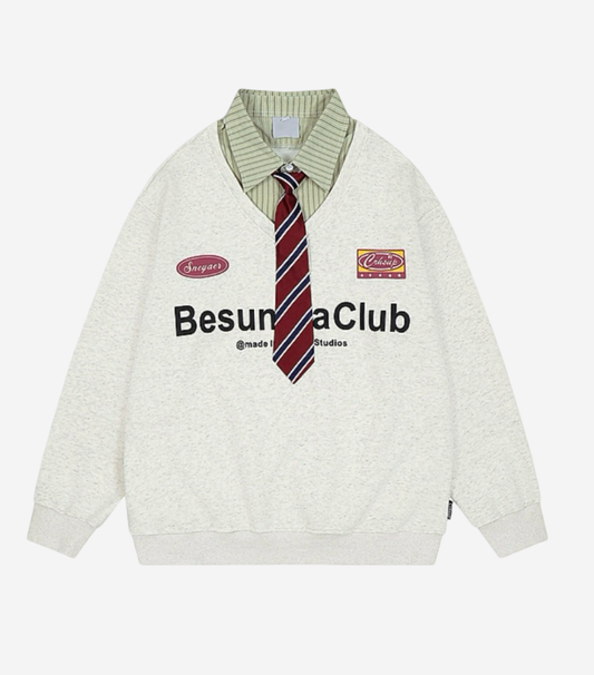 LAYERED-COLLAR POLO SWEAT