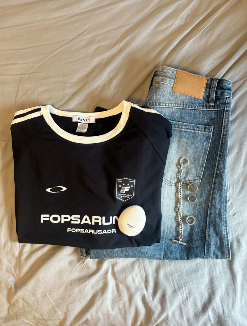 ブラックパッチワークストリートTシャツ KE1205