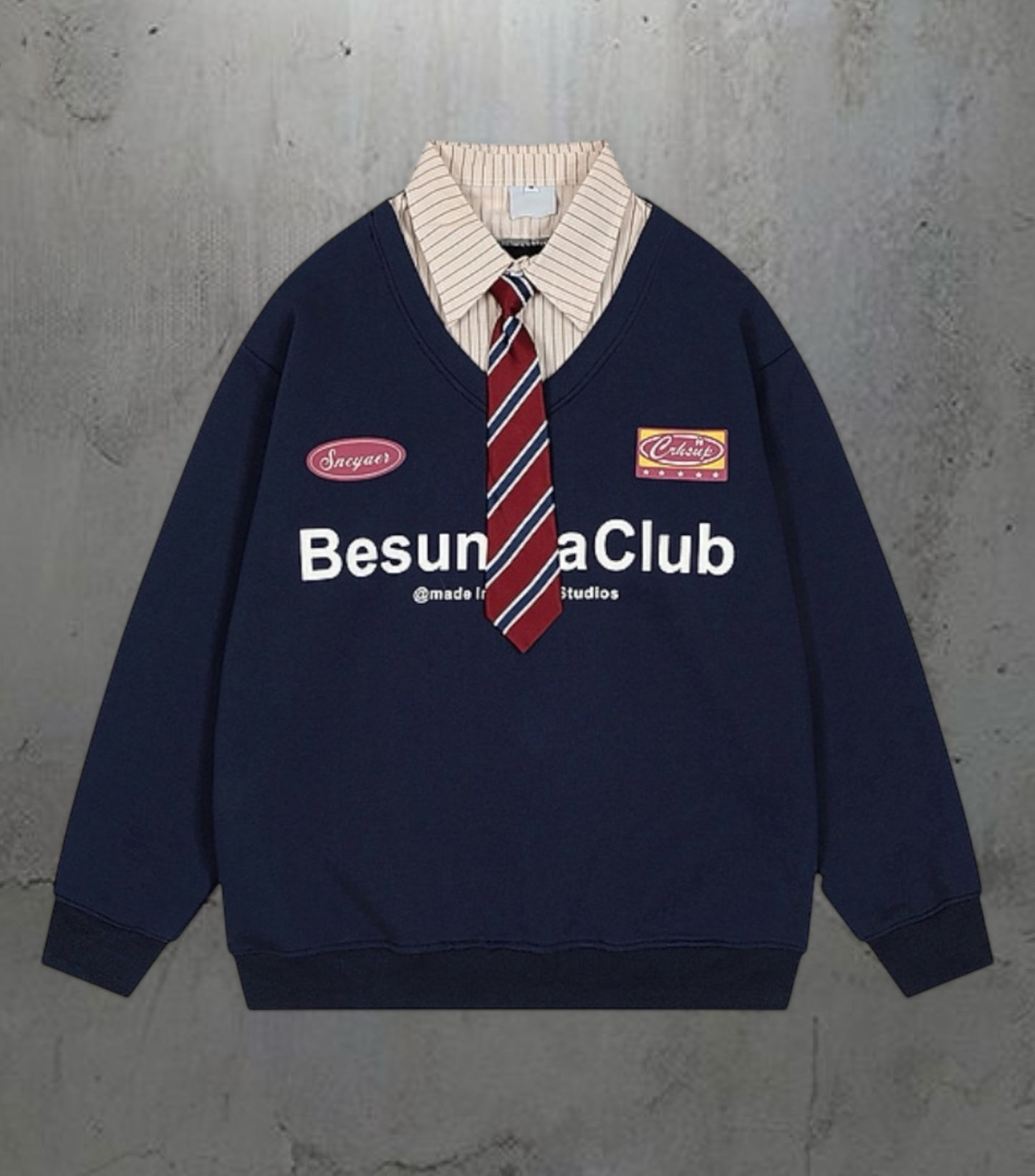 LAYERED-COLLAR POLO SWEAT