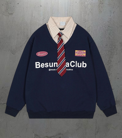 LAYERED-COLLAR POLO SWEAT