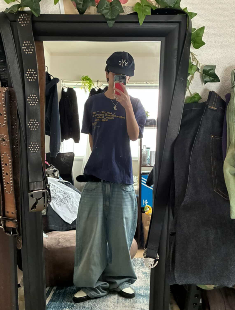 ブルーテキストルーズTシャツ ME1008