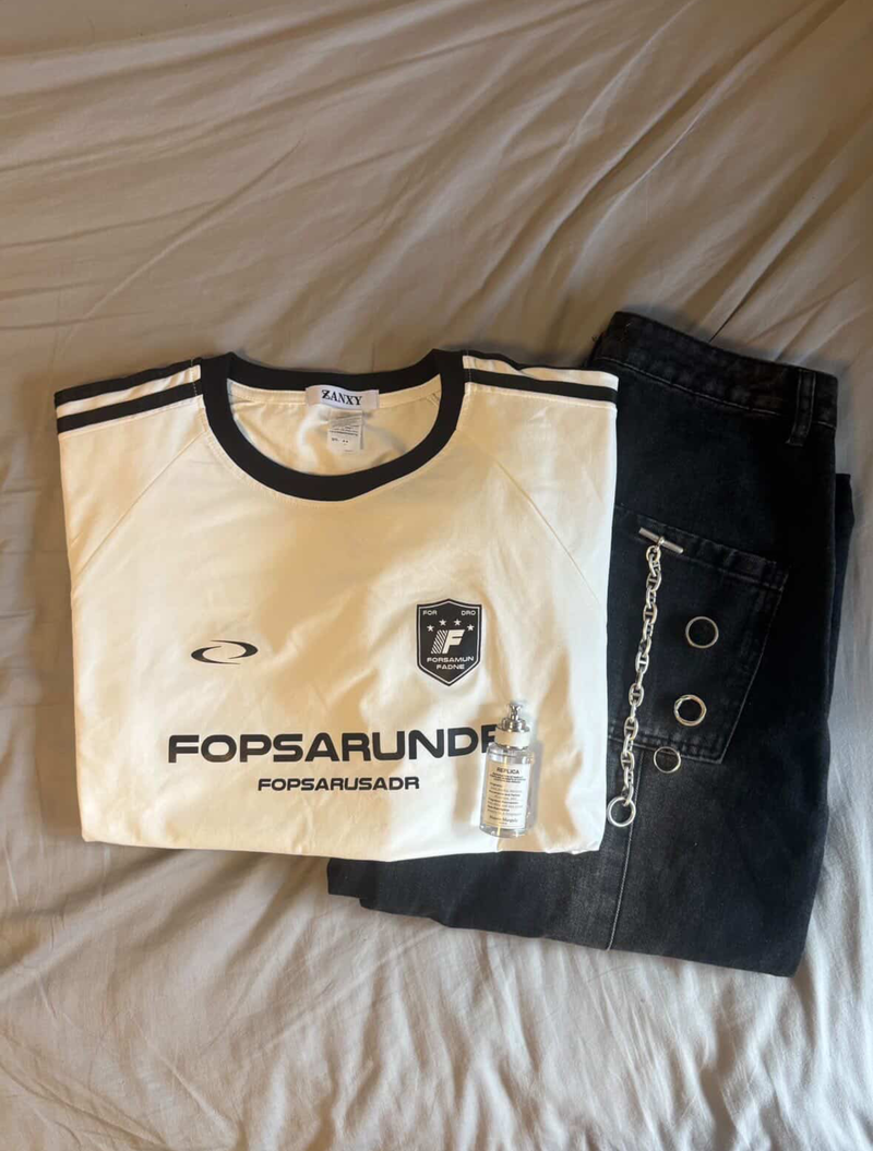 ホワイトパッチワークストリートTシャツ KE1203