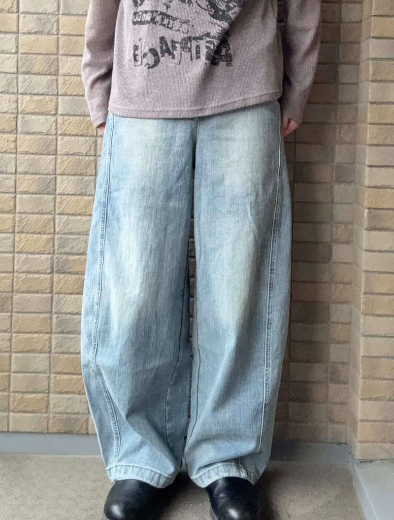 カジュアルウォッシュワイドデニムパンツ KE2005