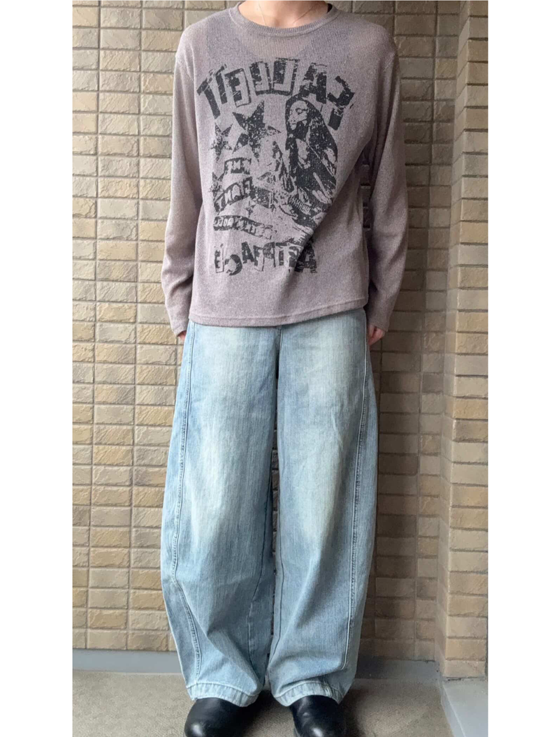 カジュアルウォッシュワイドデニムパンツ KE2005