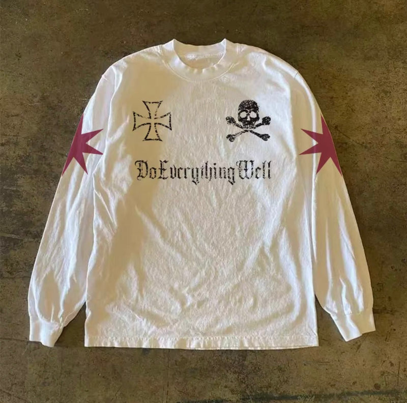 スカルアイアンクロスナンバリングロングスリーブTシャツ RY1945