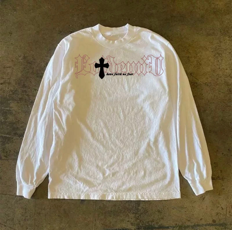 クロスオールドイングリッシュレタリングロングスリーブTシャツ RY1944