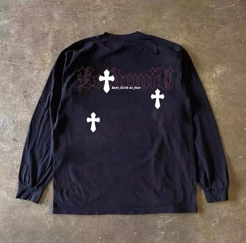 クロスオールドイングリッシュレタリングロングスリーブTシャツ RY1944