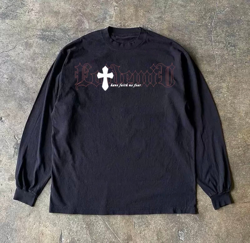 クロスオールドイングリッシュレタリングロングスリーブTシャツ RY1944