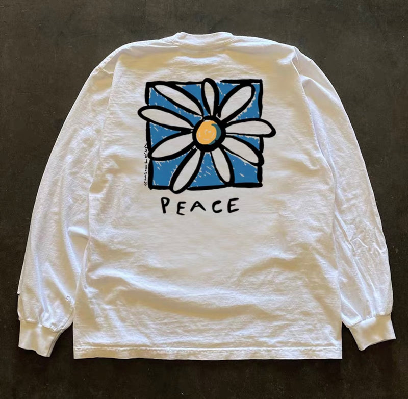 バックフラワーグラフィックロングスリーブTシャツ RY1942