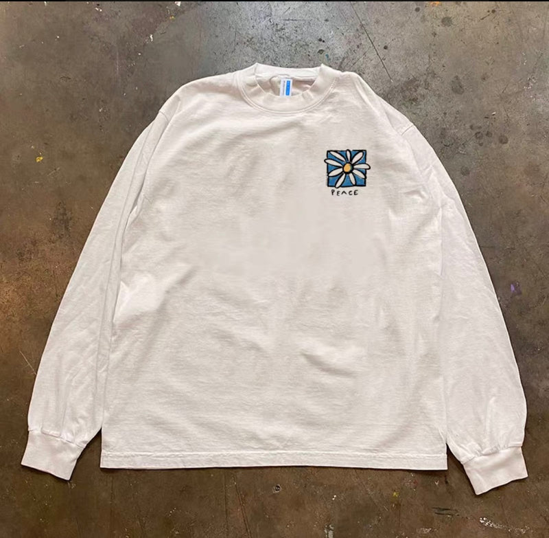 バックフラワーグラフィックロングスリーブTシャツ RY1942