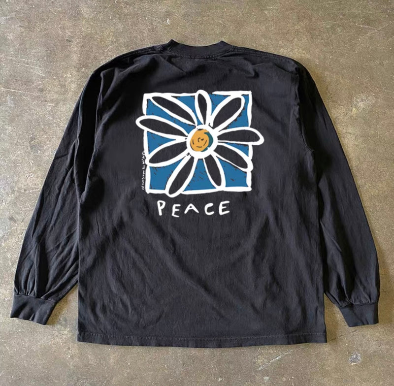 バックフラワーグラフィックロングスリーブTシャツ RY1942