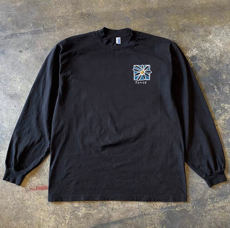 バックフラワーグラフィックロングスリーブTシャツ RY1942