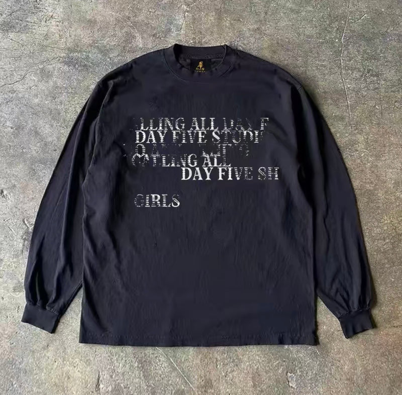 ディストレストタイポグラフィロングスリーブTシャツ RY1951