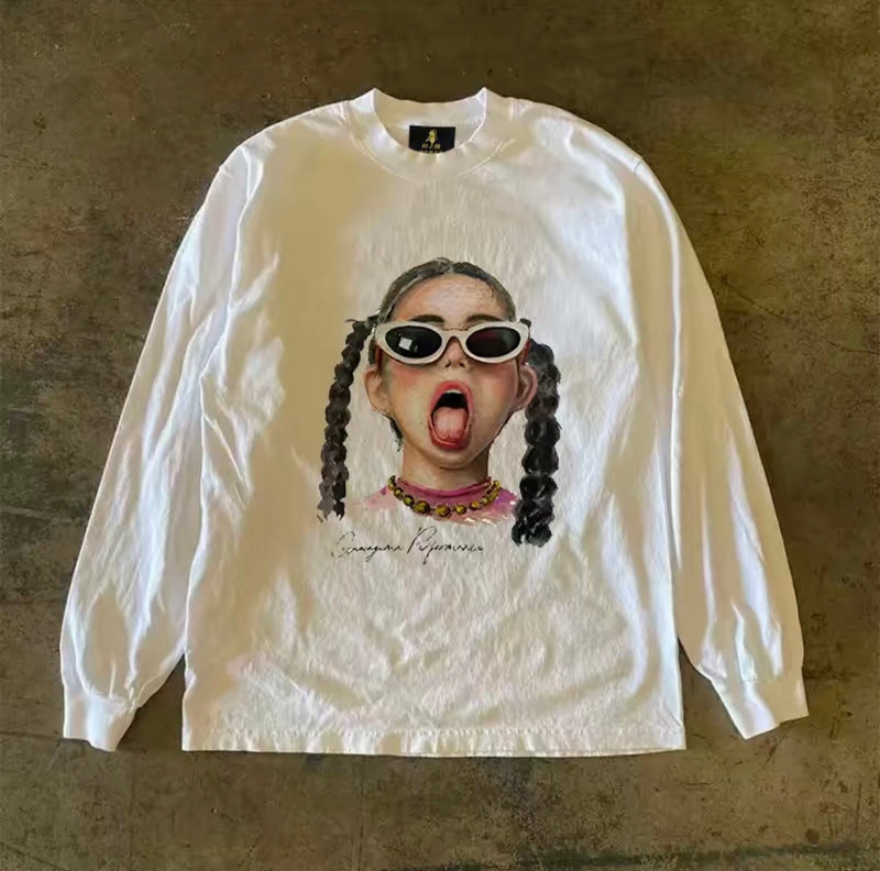 ガールアートイラストロングスリーブTシャツ RY1923