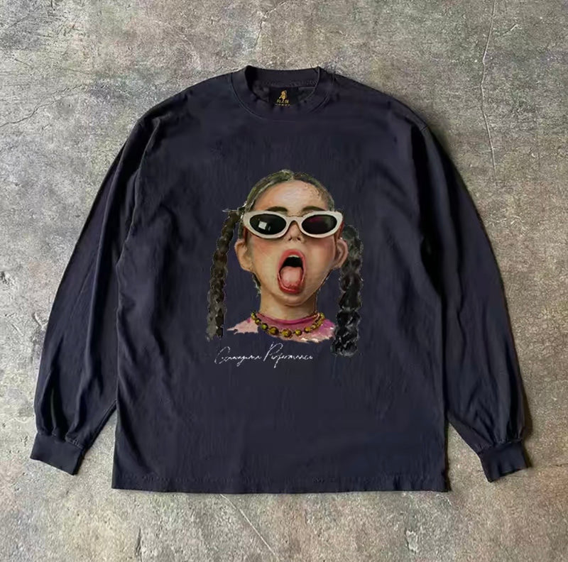 ガールアートイラストロングスリーブTシャツ RY1923