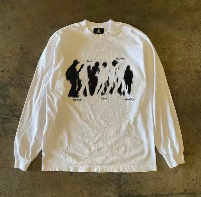 シルエットモーショングラフィックロングスリーブTシャツ RY1989