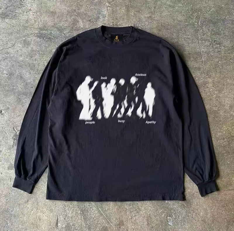 シルエットモーショングラフィックロングスリーブTシャツ RY1989