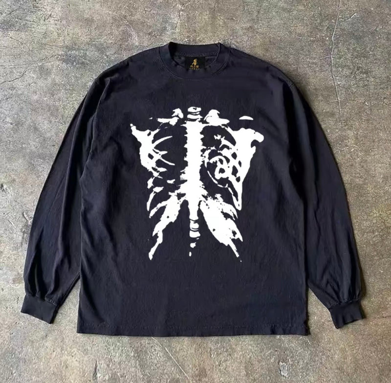 ボーンバタフライグラフィックロングスリーブTシャツ RY1985