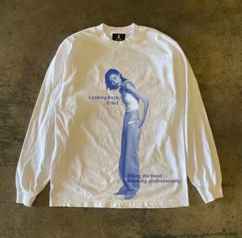 ブルーフォトグラフィックレタリングロングスリーブTシャツ RY1938