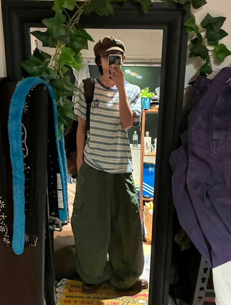 レトロボーダーヘンリーネックTシャツ ME1014